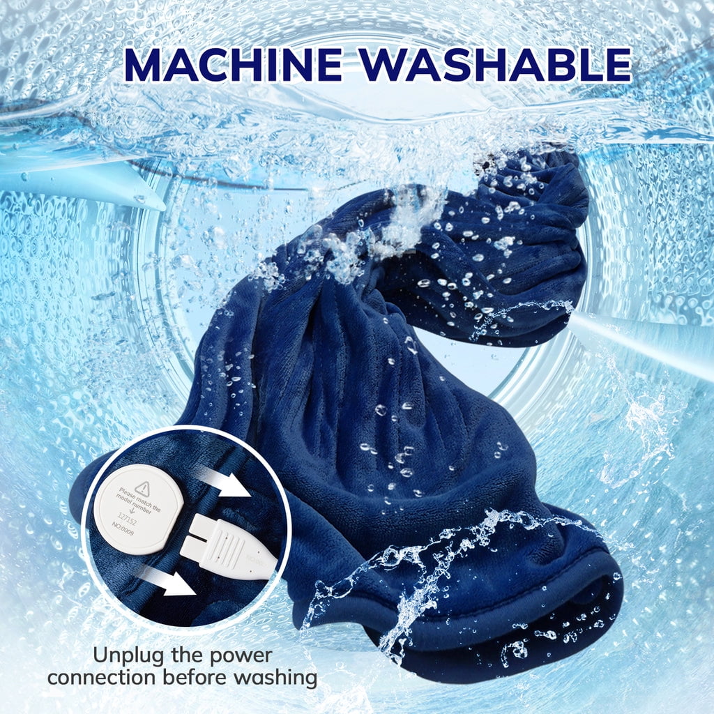 VECUKTY Flannel Electric Heated Blanket Throw, 50"x60" Machine Washable Fast Heating Blanket for Office Bedroom Livingroom - Blue