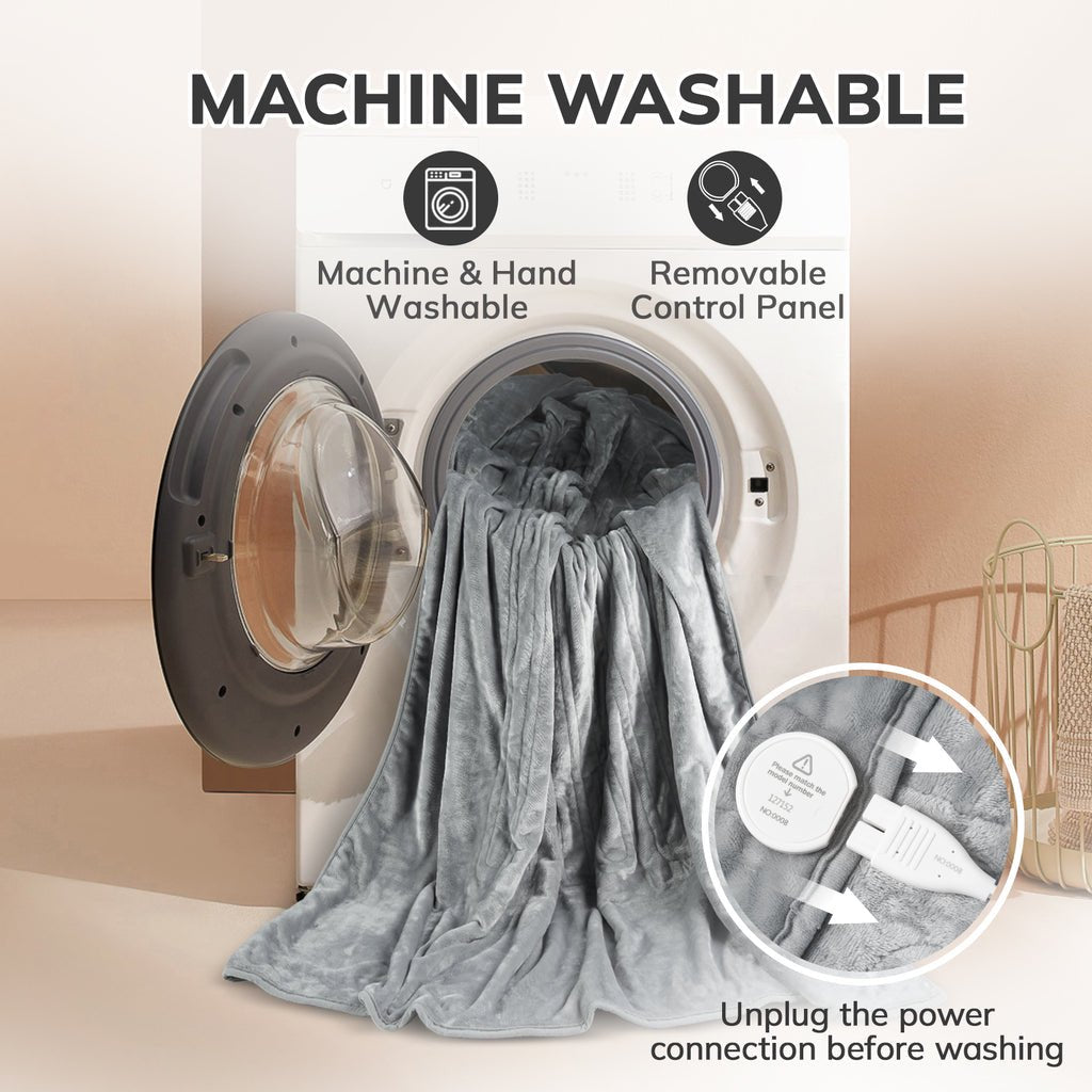 VECUKTY Double-sided Flannel Electric Heated Blanket Throw, 50"x60" Machine Washable Fast Heating Blanket for Office Bedroom Livingroom - Gray