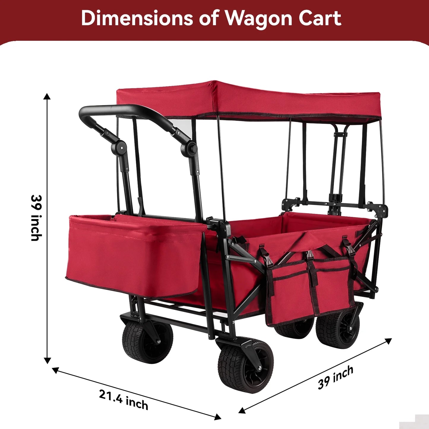 VECUKTY Collapsible Garden Wagon Cart with Removable Canopy Red