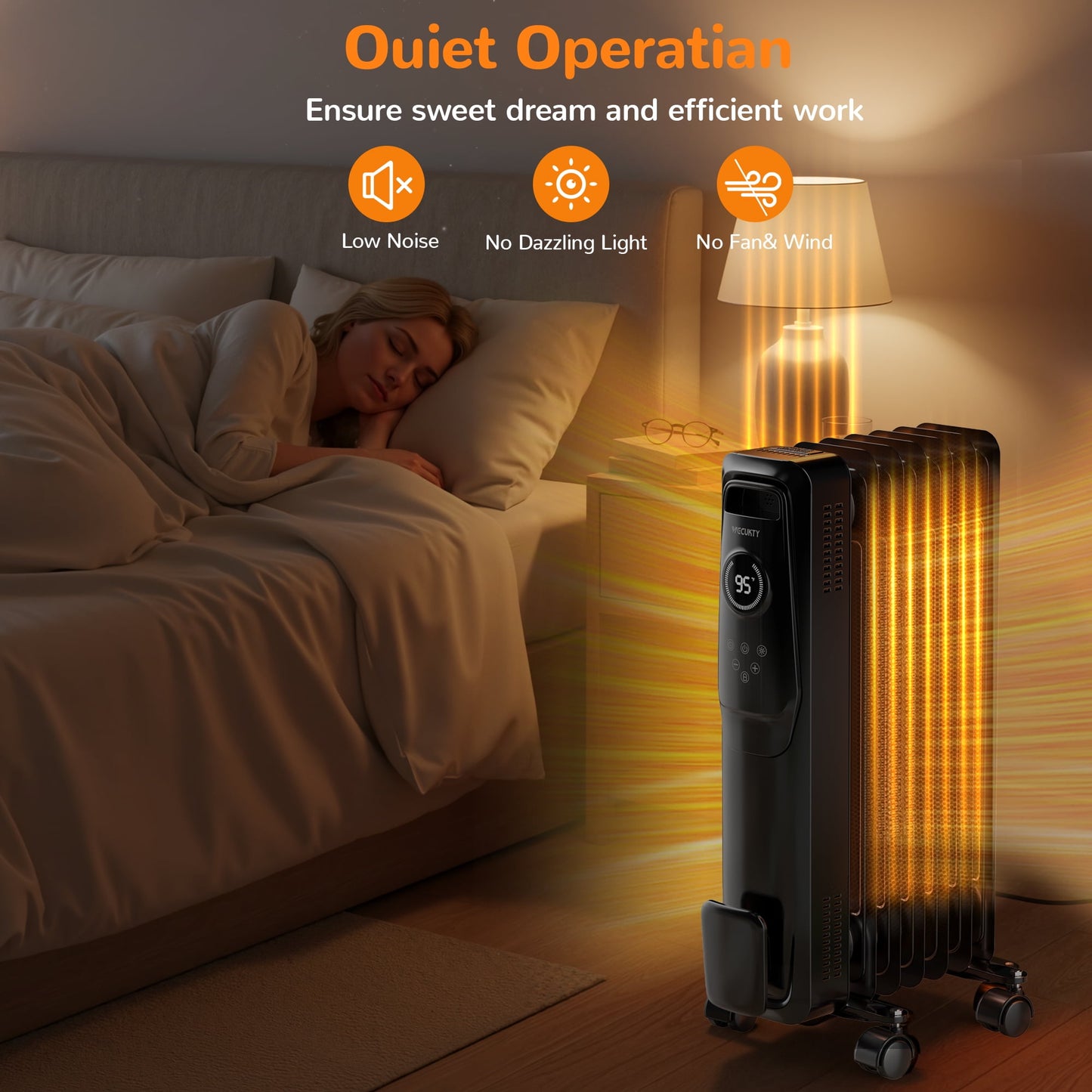 VECUKTY 1500W Oil Radiator Heater, Electric Oil Filled Space Heater Radiator with Remote Control,Child Lock,3 Modes,Overheat & Tip-Over Protection，24h Timer Digital Thermostat,Black