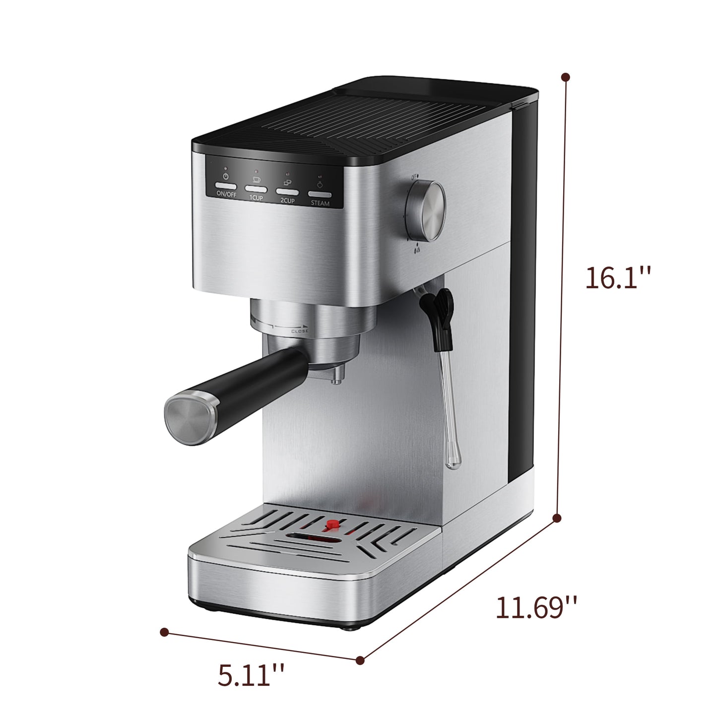 Espresso Machine 15 Bar, Milk Frother Steam Wand for Authentic Single & Double Espresso, Lattes & Cappuccinos with 47oz Removable Water Tank for Home Office Kitchen