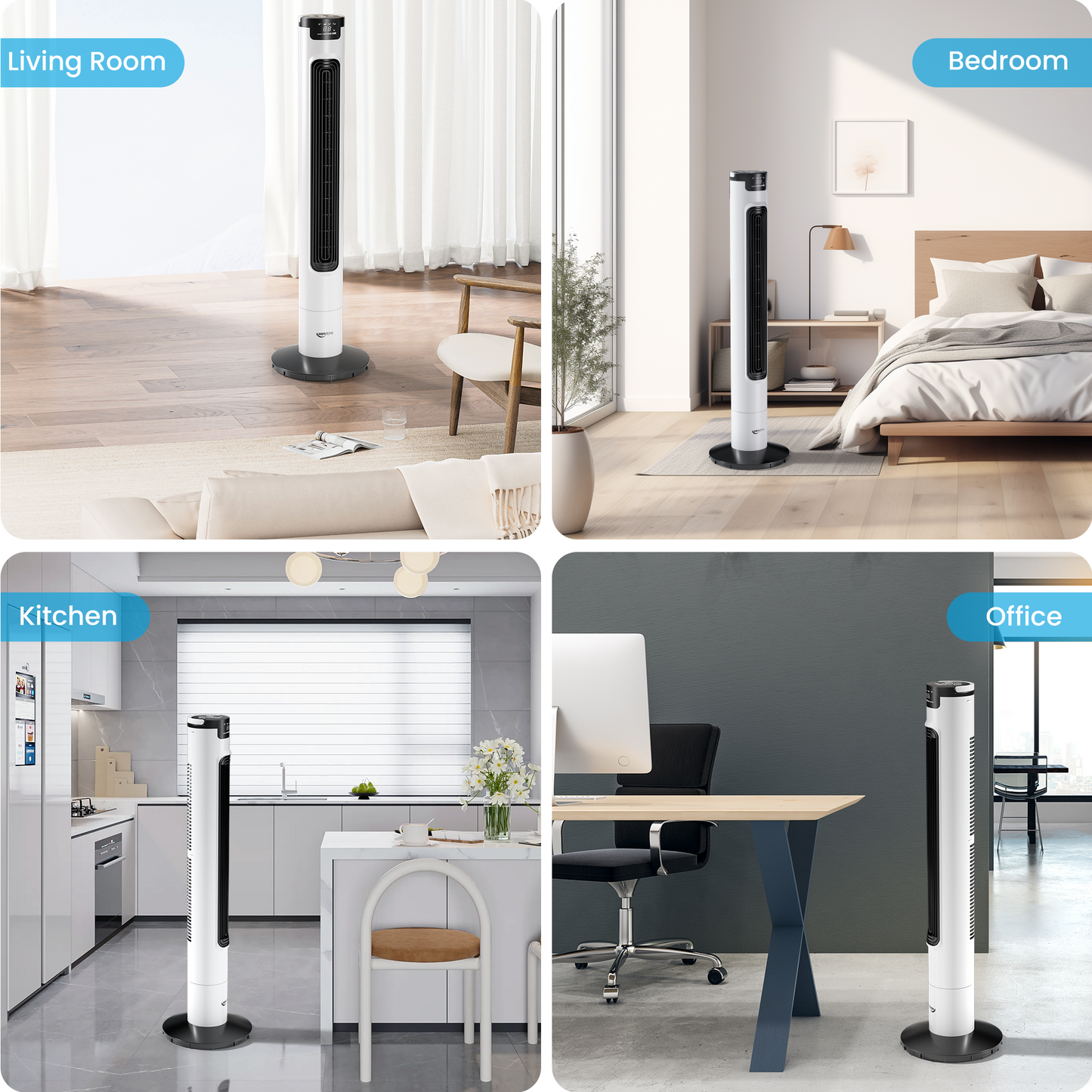 Keenstone Tower Fan for Bedroom, 38 inches Bladeless Fan with Remote Control, 75° Oscillating Fan, Quiet Floor Fan, 3 Speeds 3 Modes, 7.5H Timer, Standing Fan for Home Living Room Office - White