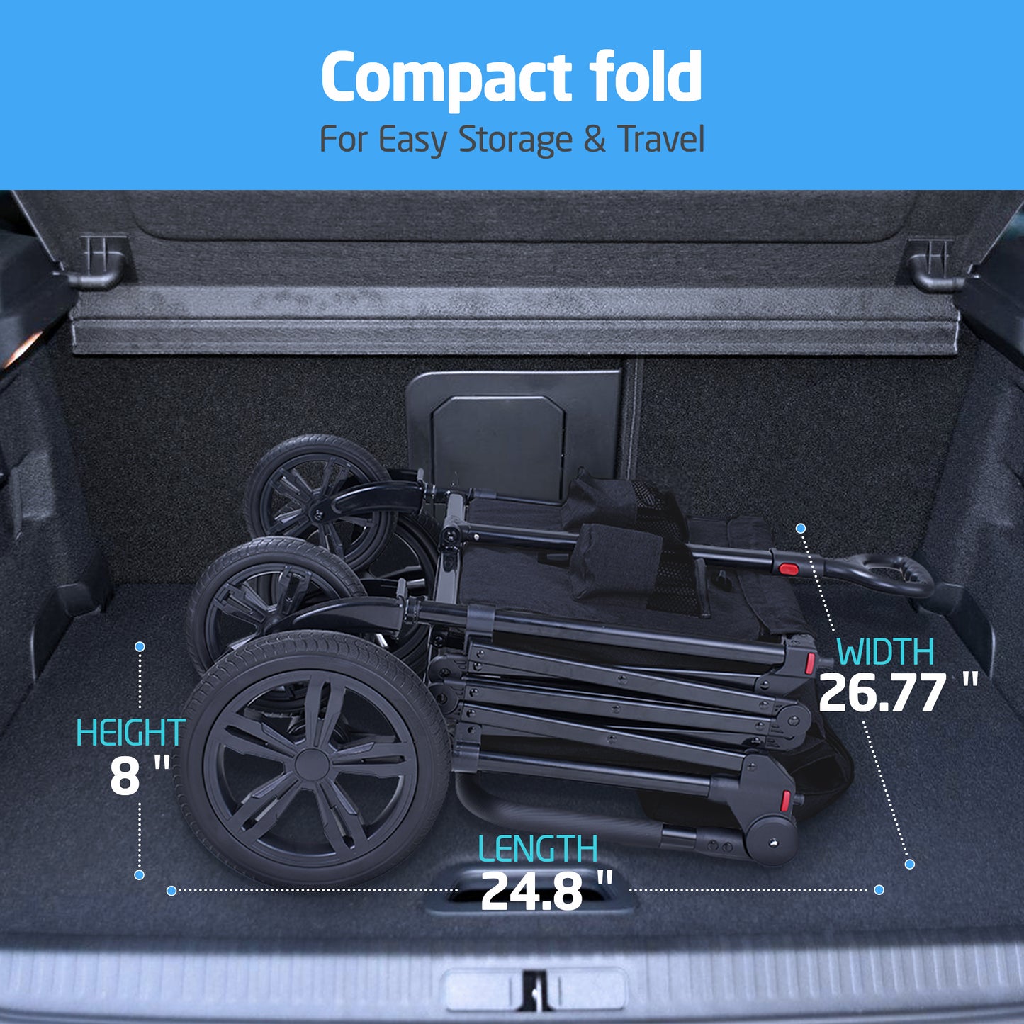 SACVON All-Terrain Stroller Wagon for Toddlers with Canopy, Parent Organizer, Adjustable Handlebar, 2 Cup Holders