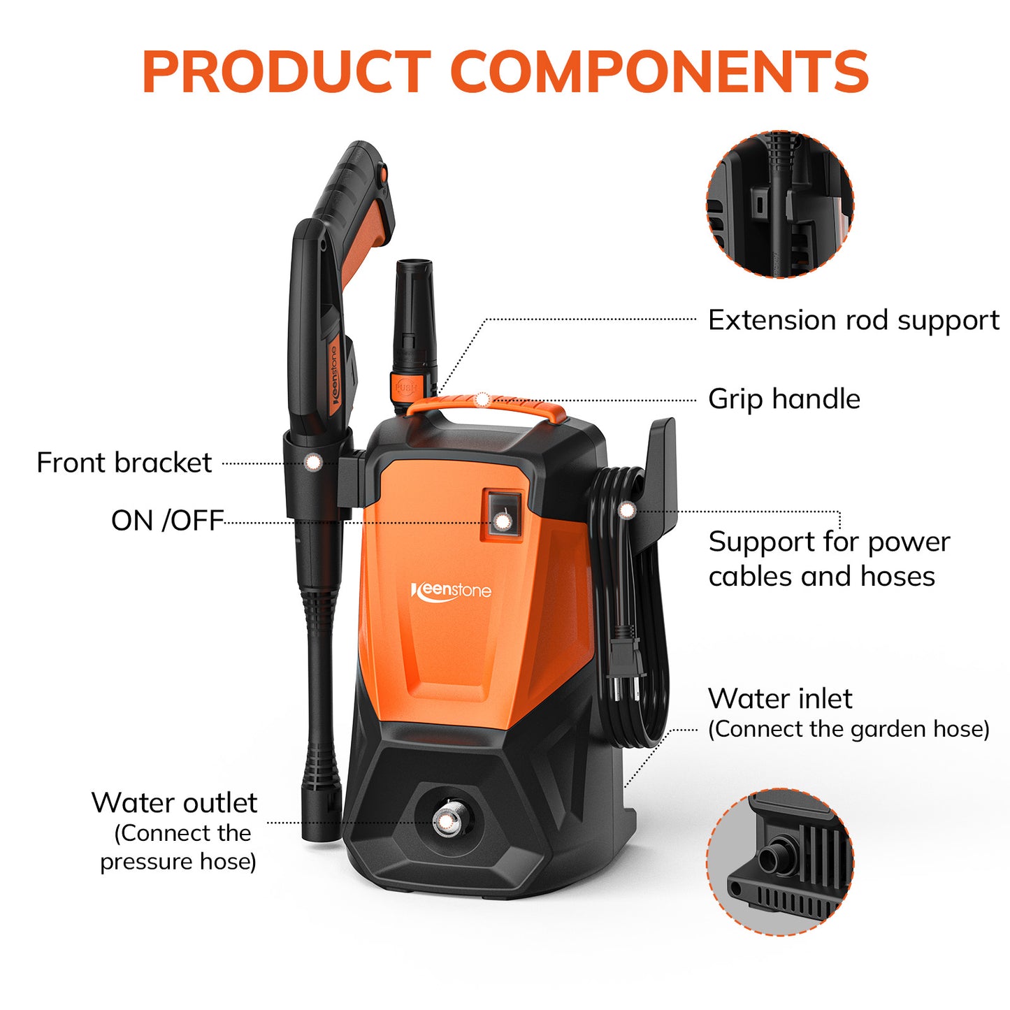 Keenstone 1500W Electric Pressure Washer 4000PSI Max 2.6 GPM with Adjustable Nozzle 0-120°,Power Cleaning Machine with Foam Cannon, Portable to Clean Patios, Cars, Fences, Driveways
