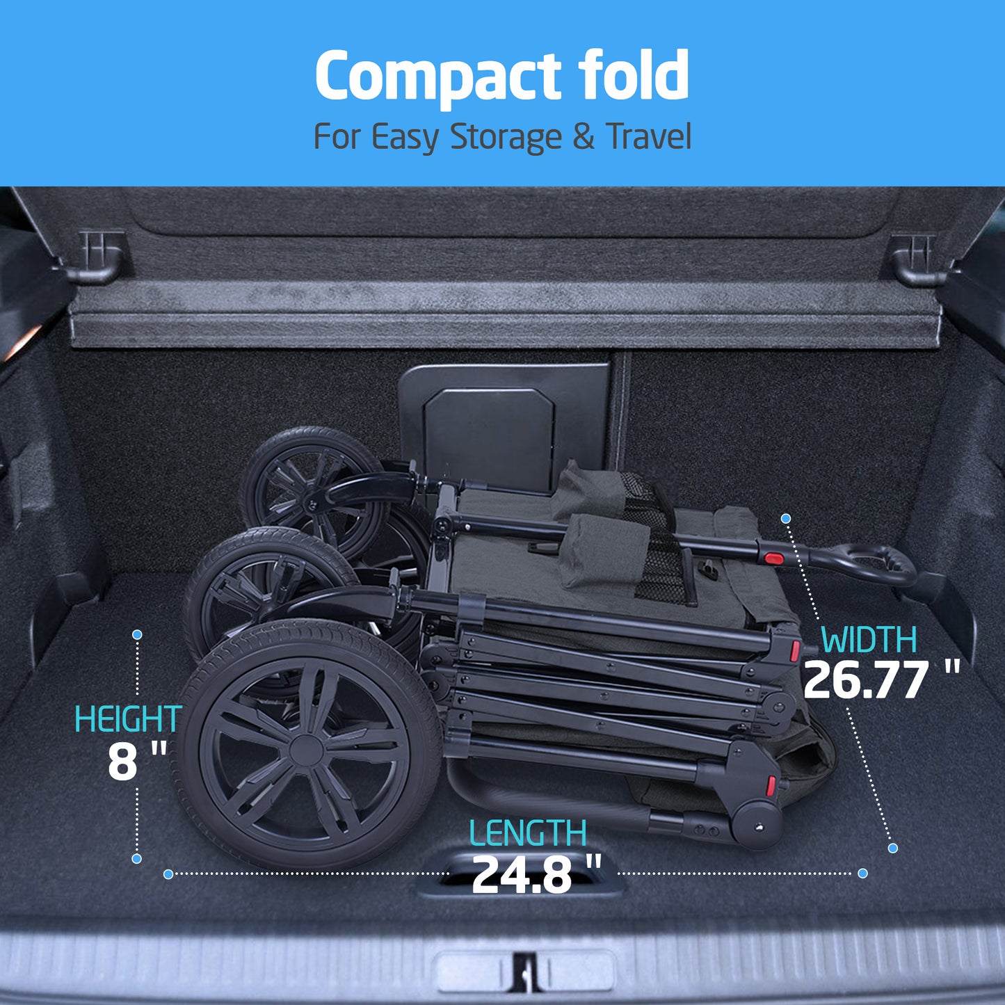 SACVON All-Terrain Stroller Wagon for Toddlers with Canopy, Parent Organizer, Adjustable Handlebar, 2 Cup Holders