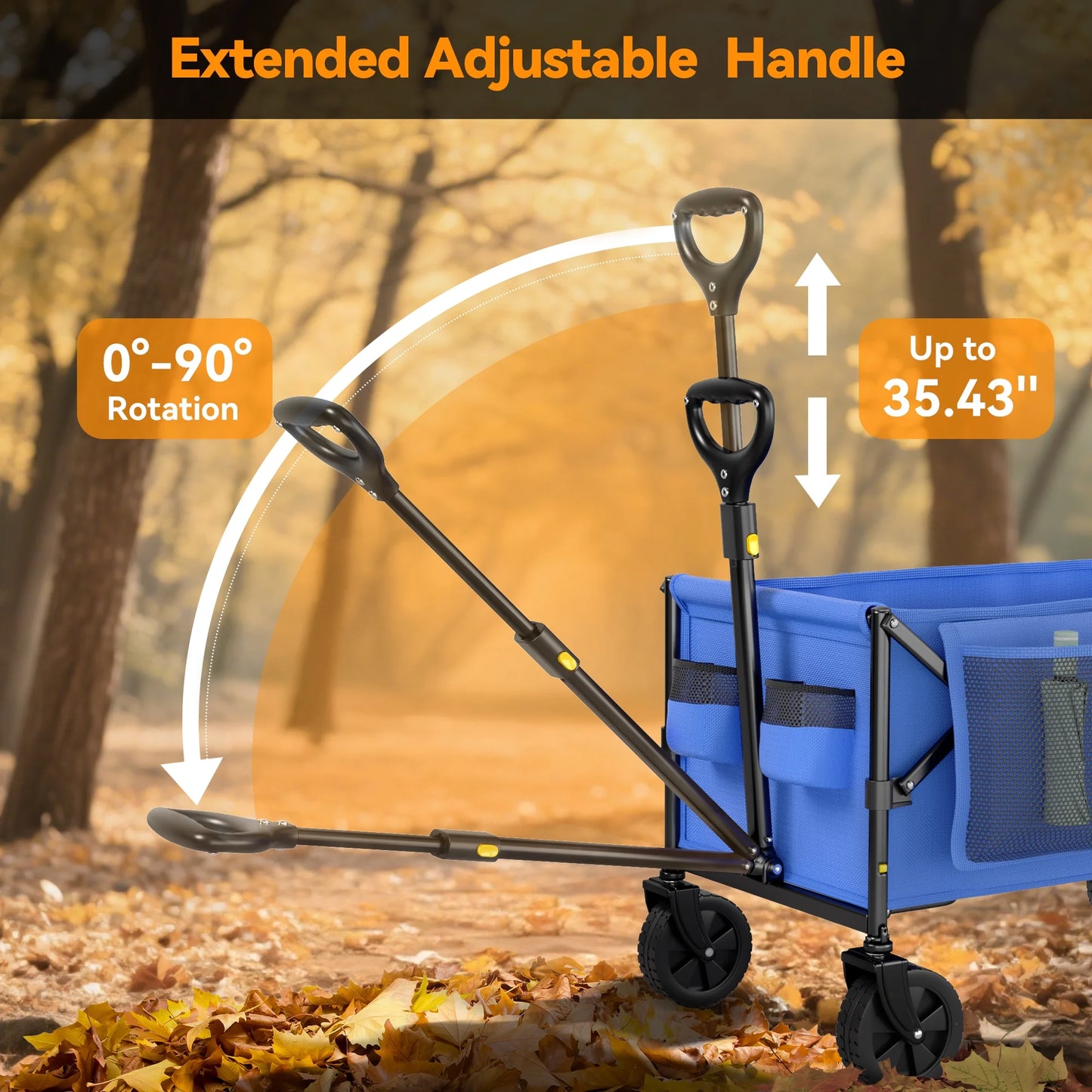 Vecukty Collapsible Folding Wagon,Portable Utility Wagon Cart for Outdoor Camping, Shopping, Sports, Grocery, Kids, Blue