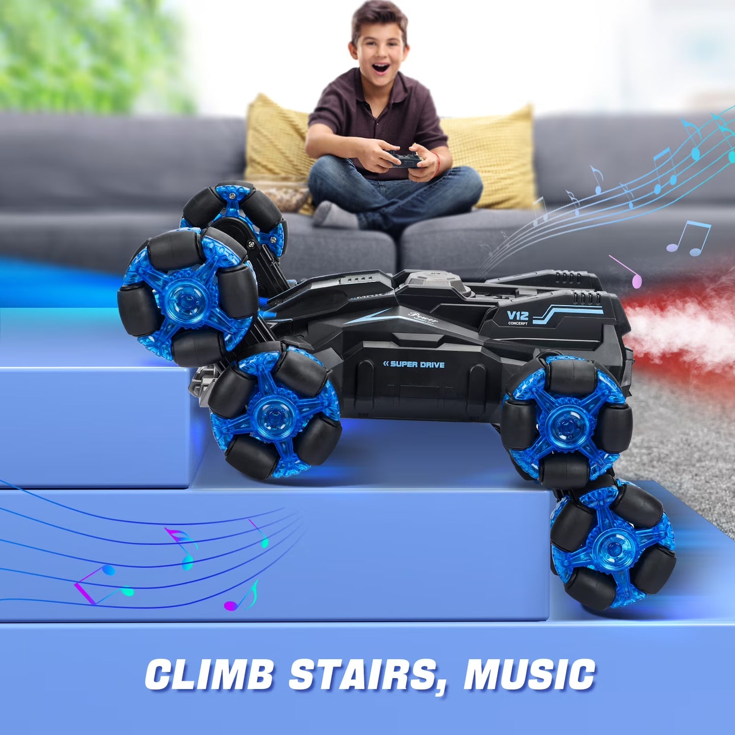 Keenstone Remote Control Car,Eight-Wheel Drive RC Race Car Monster Truck with Gesture Control ,Transformation Double-side Driving, Gift for Kids Age 5+,Blue