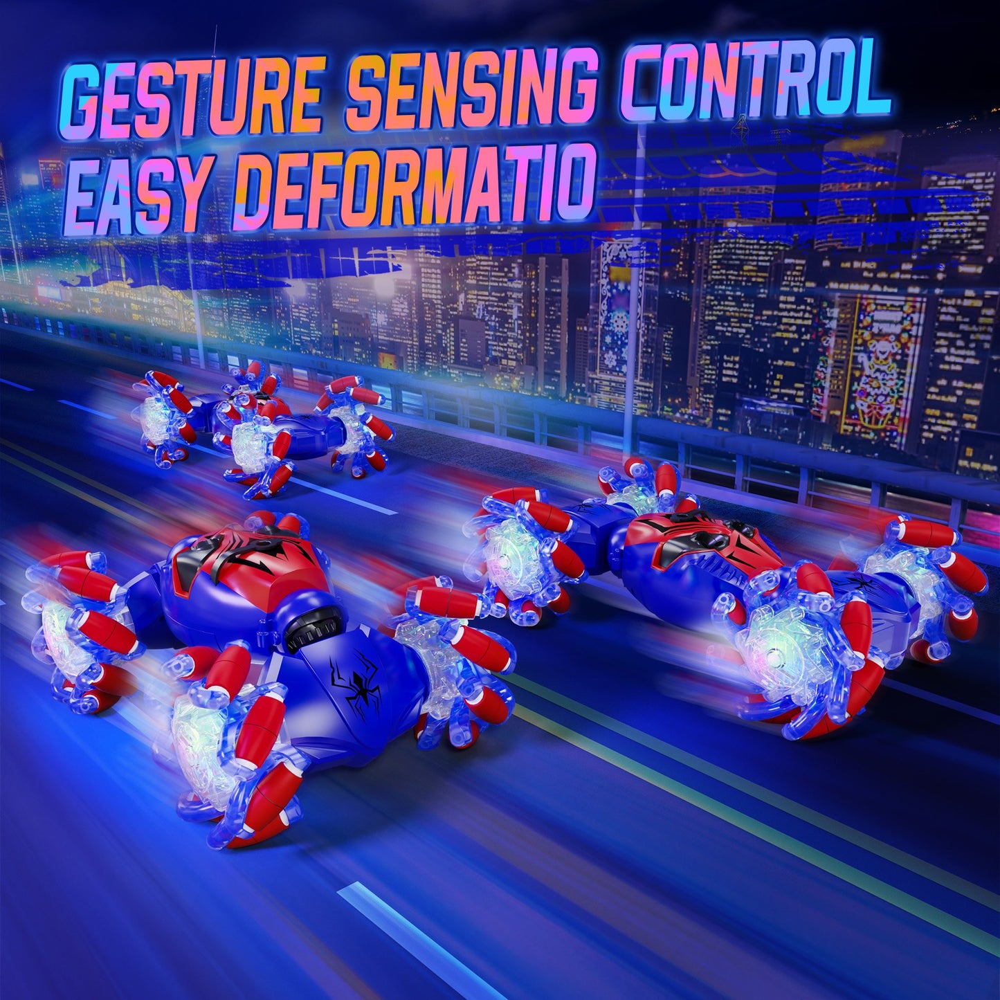 Vecukty Remote Control Car, 2.4GHZ Gesture Sensing Stunt Car with 360° Rotation&LED Spray&Music, 4WD All Terrain RC Car Toys Gift for Boys/Girls 3-12