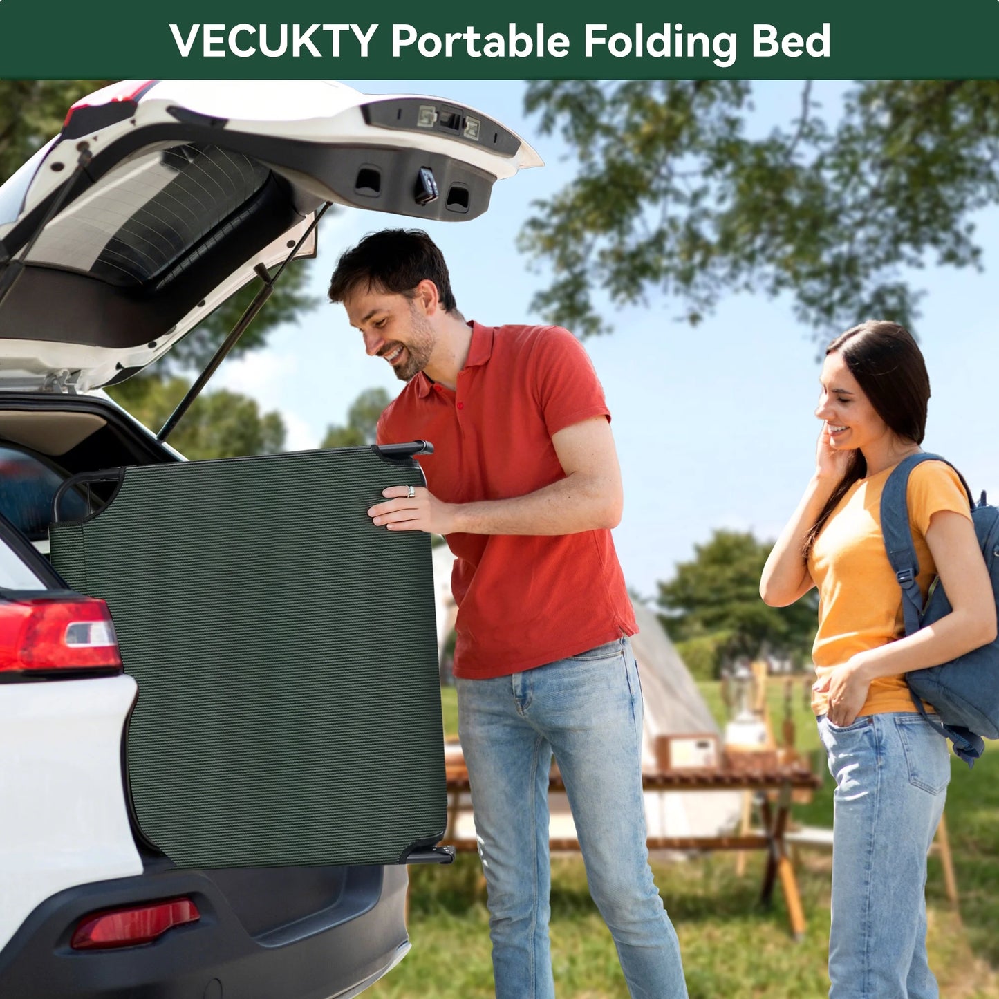 VECUKTY Foldable Camp Cot 500lb Capacity, 4-Position Reclining Lounge Chair with Pillow, Steel Frame & Oxford Fabric for Camping, Travel, Outdoor