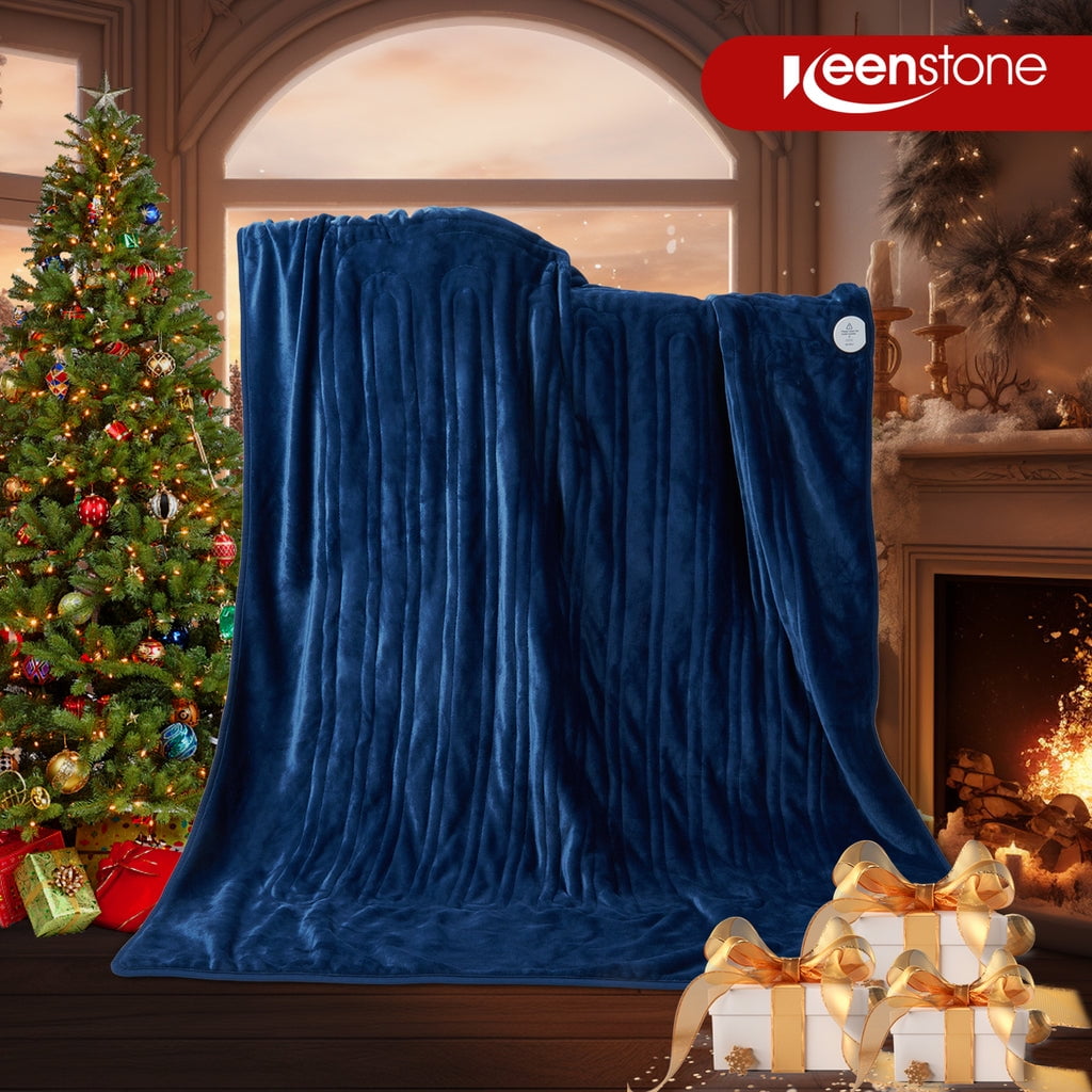 VECUKTY Flannel Electric Heated Blanket Throw, 50"x60" Machine Washable Fast Heating Blanket for Office Bedroom Livingroom - Blue