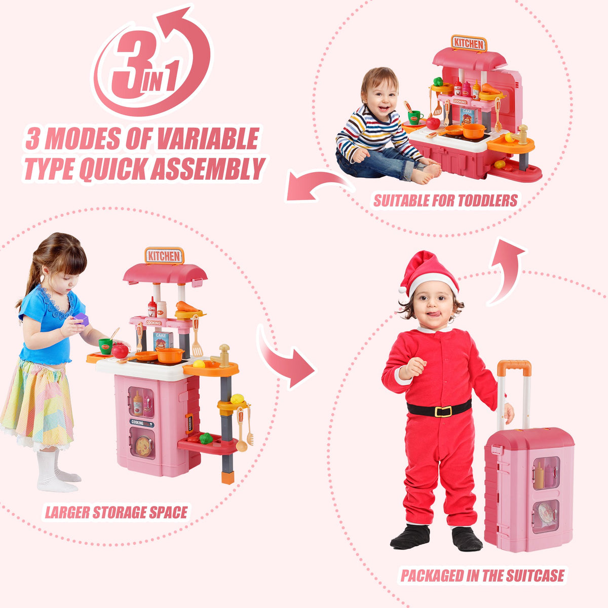 Vecukty 49Pcs Pretend Play Kitchen Set for Kids, Toy Cooking Set with Kitchen Accessories, Gift for Toddlers Girls Boys
