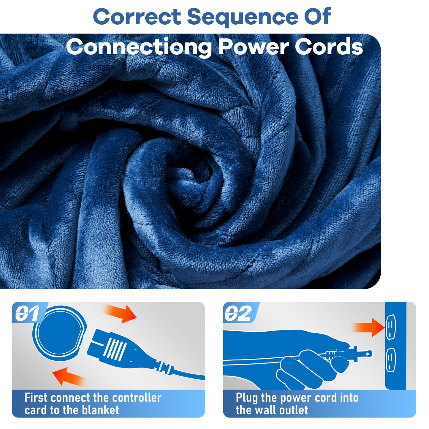 Keenstone Double-sided Flannel Electric Heated Blanket Queen Size Dual Control, 84"x90" Machine Washable Fast Heating Blanket with 6 Heating Levels &10 Hours Auto Off,Blue