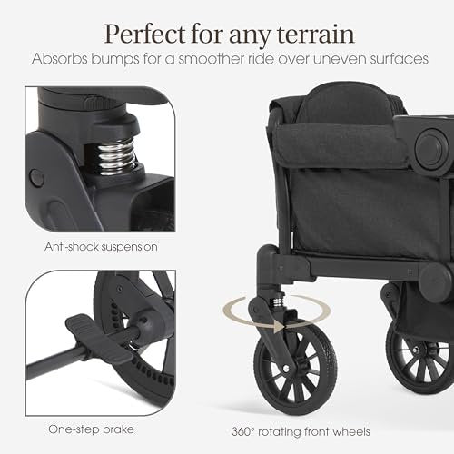 SACVON All-Terrain Stroller Wagon for Toddlers with Canopy, Parent Organizer, Adjustable Handlebar, 2 Cup Holders