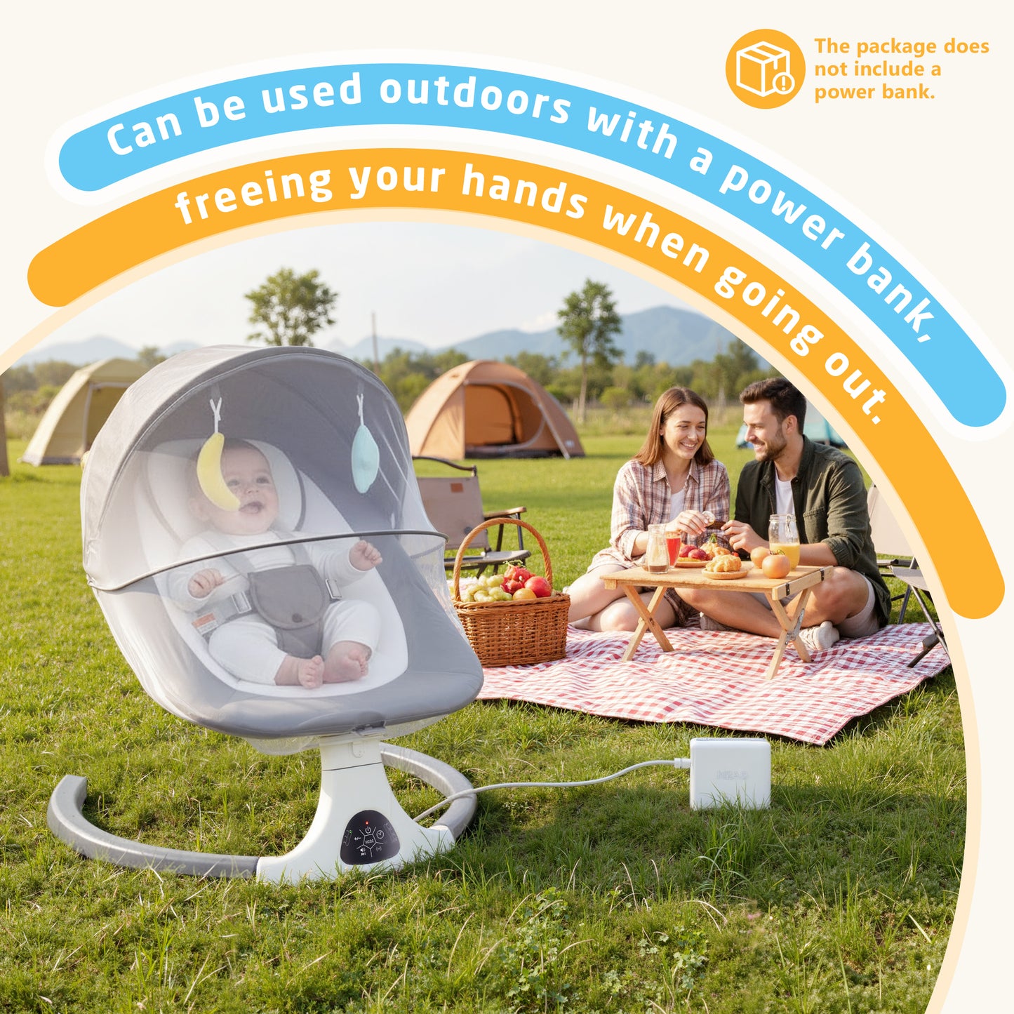 SACVON Baby Swing with Bluetooth Music & Remote, 5-Speed Portable Rocker for Indoor Outdoor Use, Gray