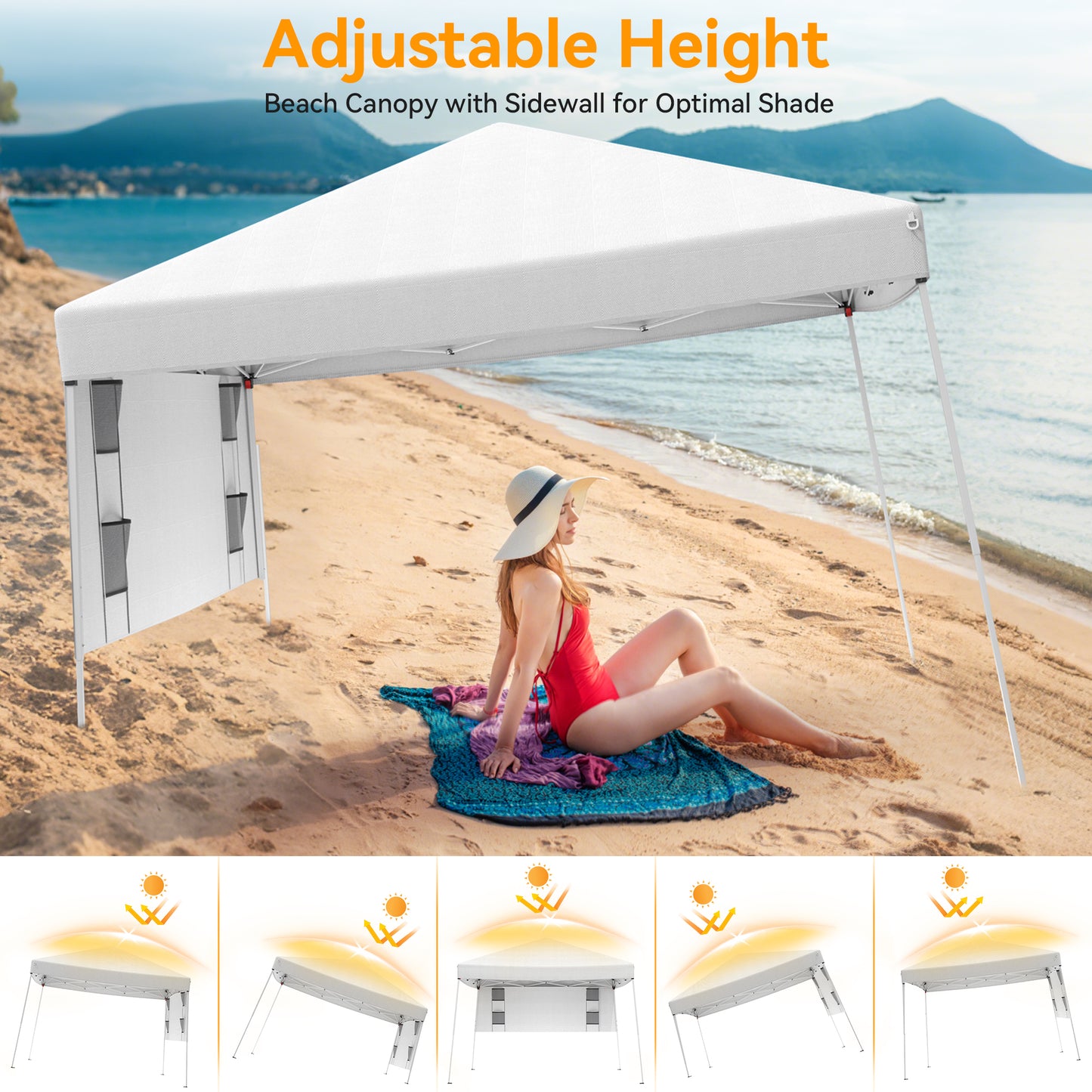 Vecukty 8ft x 8ft Top/10ft x 10ft Base Pop up Canopy Tent With Four Storage Bags For Garden,Beach Instant Tent Carry Bag,White