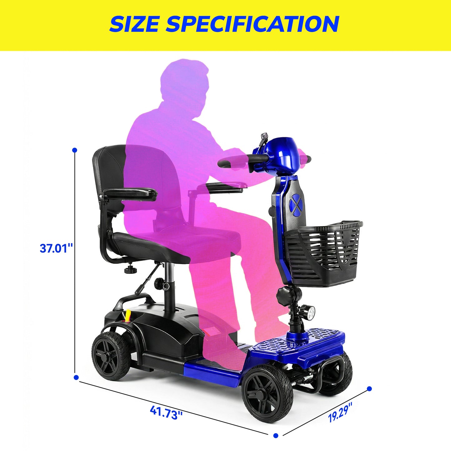 SACVON Mobility Scooter for Adults with 330 lbs Capacity,Foldable Motorized Scooter for Senior,12.5 Miles Travel,Airport Approved,Blue