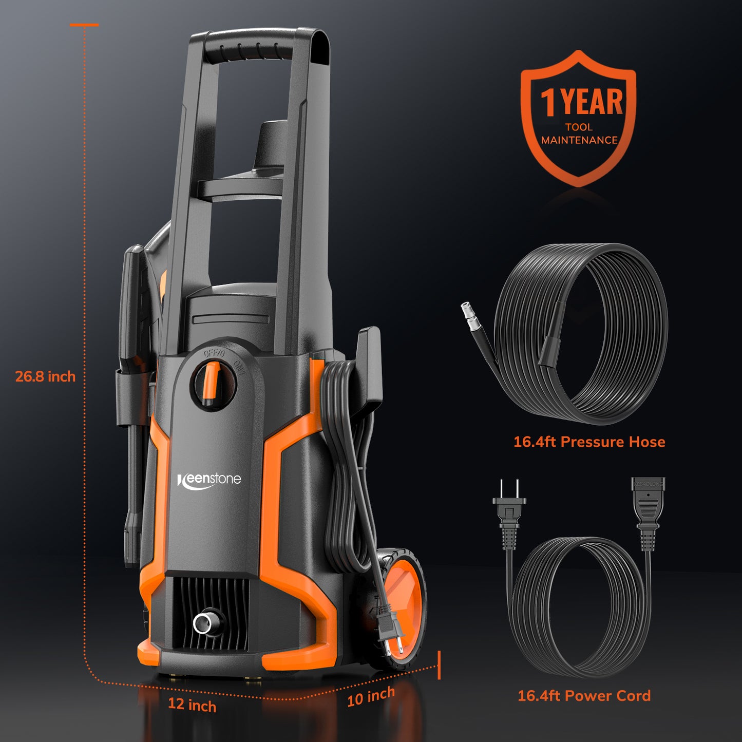 Keenstone 3600 PSI Electric Pressure Washer , Max 2 GPM 110V with Adjustable Nozzle 0-120°,Foam Cannon for Cleaning Cars Patios Driveways Fences Pools