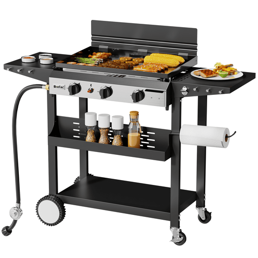 Brefac 3-Burner 23" Outdoor Flat Top Gas Grill Propane Griddle for Camping, Tailgating, BBQ, Parties, Backyard & Patio