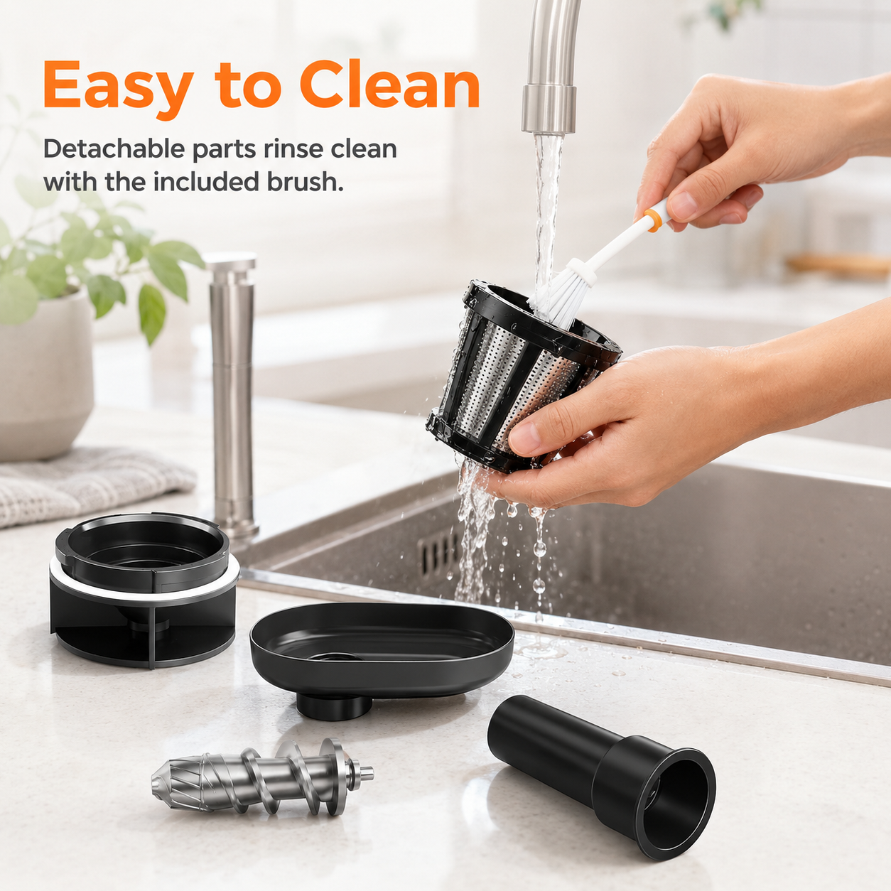 NICWIN Masticating Cold Press Juicer Machine, Slow Juice Extractor with Upgraded Fine Filter for Vegetables and Fruits, High Juice Yield & Easy to Clean, Gray