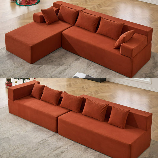 Eunon 105" Living Room Modular Sectional Sofa, Corduroy Cloud Couch for Adults, Red