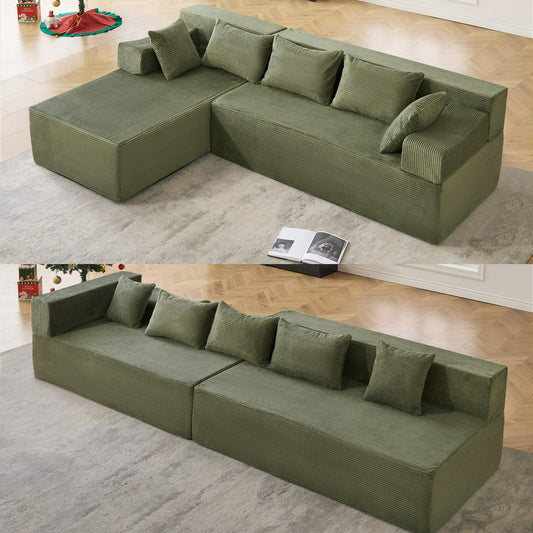 Eunon 105" Modular Sectional Sofa Couches with Pillows, L Shaped Sofa for Small Living Room, Green