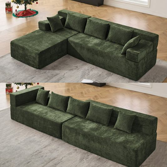 Eunon 105" Modular Sectional Sofa for Living Room, L Shaped Couch Sleeper Bed, Green