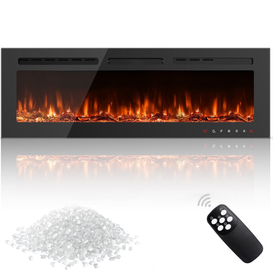 Eunon 36" Electric Fireplace, Recessed and Wall Mounted Low Noise Ultra Thin Thermostatic Fireplace Remote Control with Timer, Touch Screen, Adjustable Flame Colors