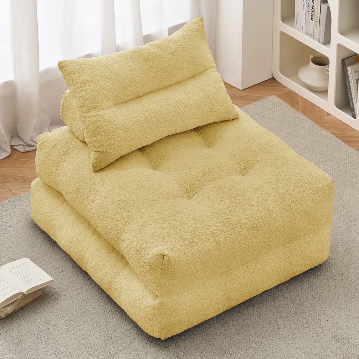 Eunon 86" Foldable Futon Sofa Bed Couch, Convertible Sleeper for Apartment, Yellow