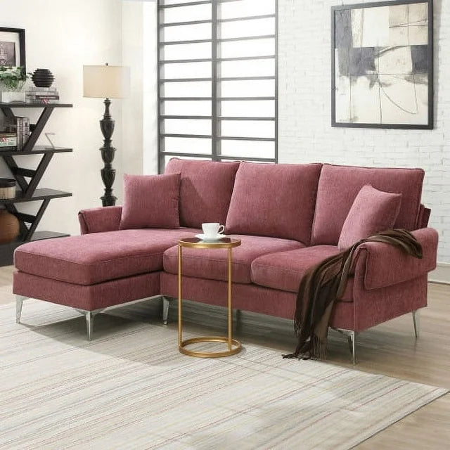 Eunon Convertible Sectional Sofa Couch, Convertible L Shaped Couch with Reversible Chaise, Sectional Couch for Small Space Apartment, 3 Seater with 2 Pillows