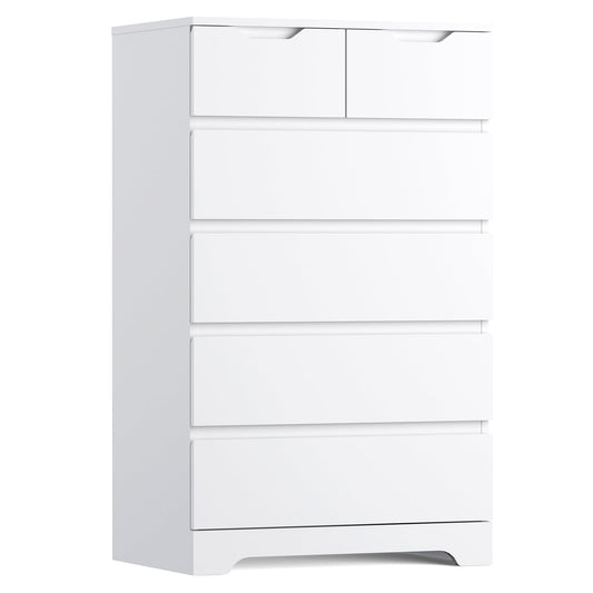 Eunon Dresser, 6 Large Drawer White Dresse, Wood Storage Chest Organizers ,Chests of Drawers with Large Organizer for Living Room