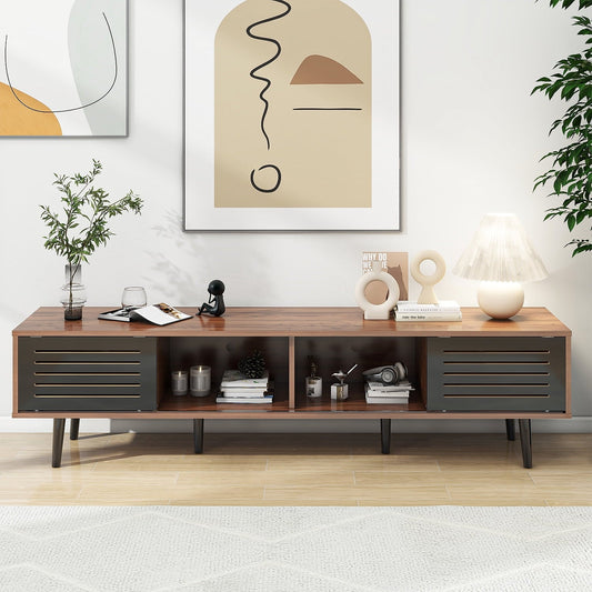 TCISA Mid-Century Modern TV Stand for TVs up to 70" with Concealed Storage and Durable Design