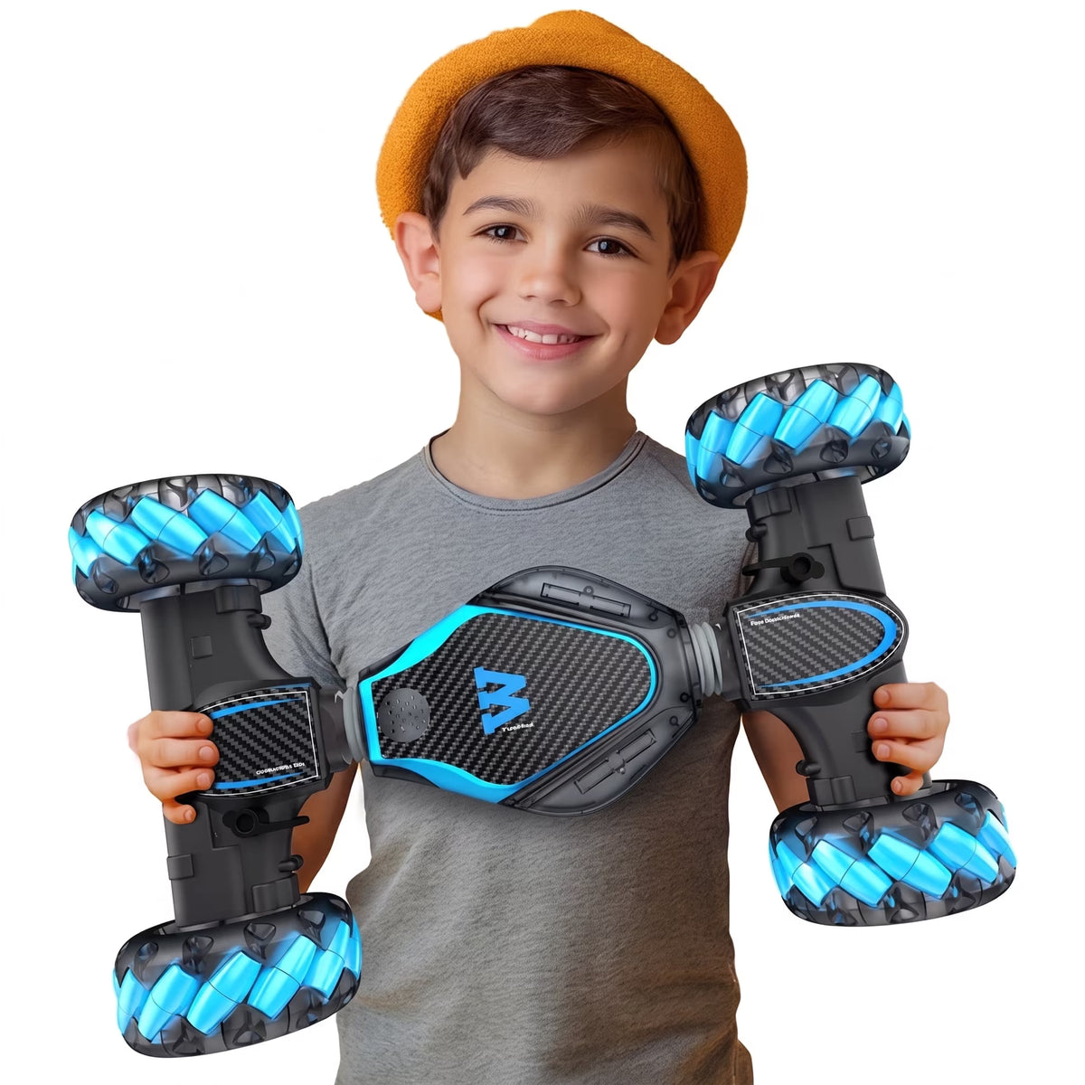 Vecukty 1:10 RC Twisting Stunt Car with Giant Wheels, Water Mist Function, Lights and Music, 2.4GHz Remote Control Toy Car, Blue