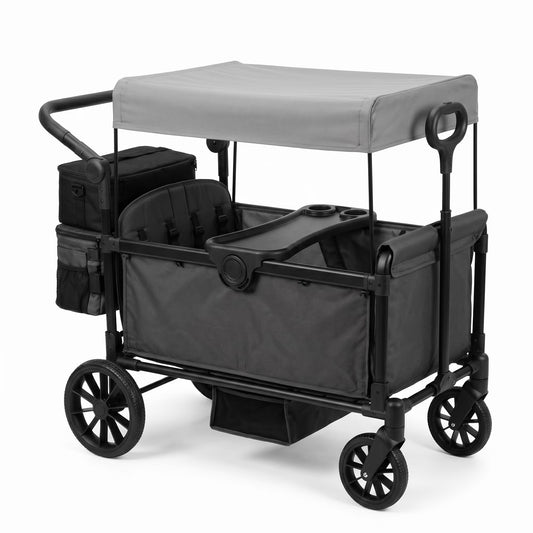 SACVON All-Terrain Stroller Wagon for Toddlers with Canopy, Parent Organizer, Adjustable Handlebar, 2 Cup Holders