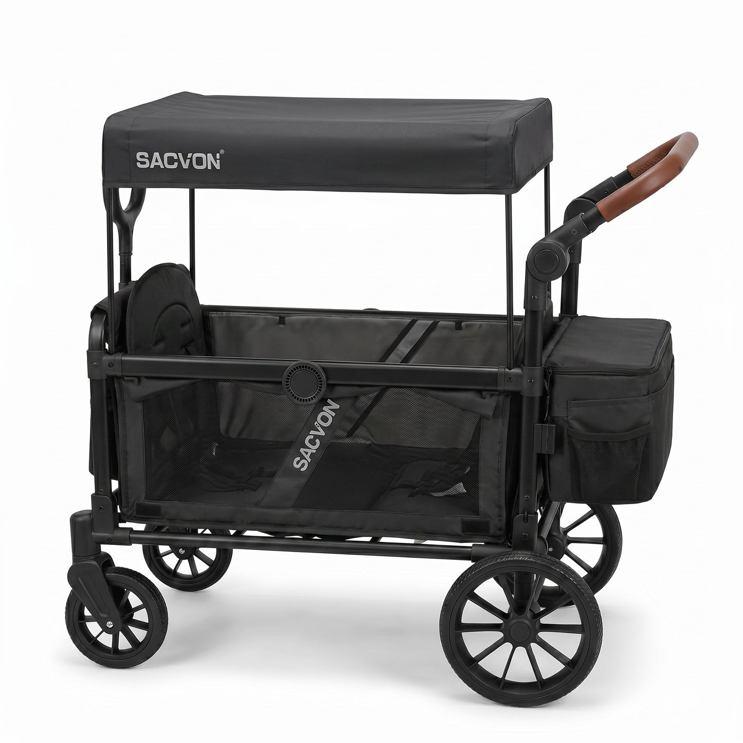 SACVON All-Terrain Stroller Wagon for Toddlers with Canopy, Parent Organizer, Adjustable Handlebar, 2 Cup Holders