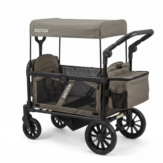 SACVON All-Terrain Stroller Wagon for Toddlers with Canopy, Parent Organizer, Adjustable Handlebar, 2 Cup Holders