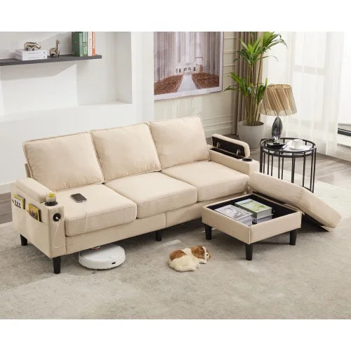 Sectional Sofa,Eunon U Shaped Couch with storage ottoman 、Reversible Chaise, 4-Seat Convertible Sofa for Living Room