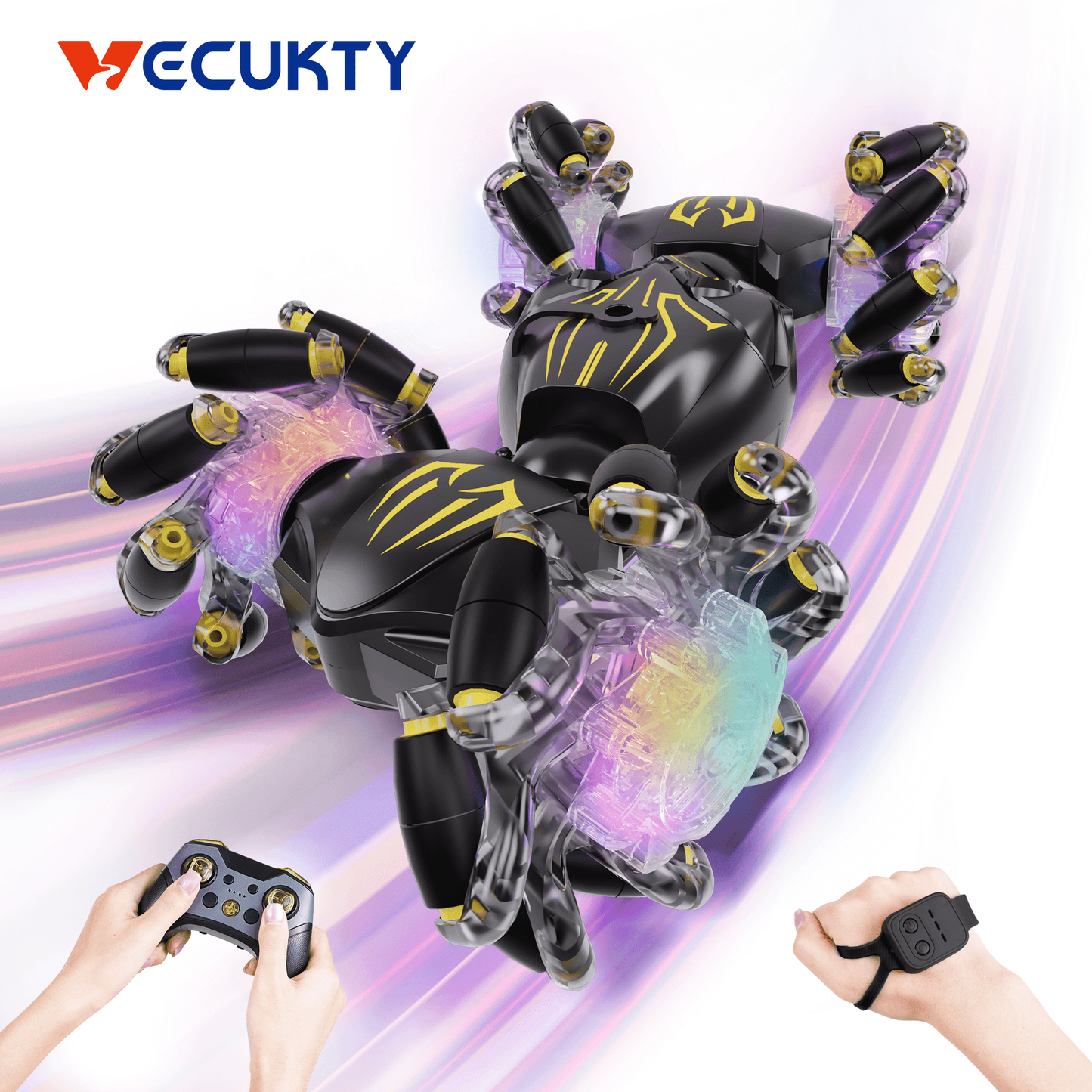 Vecukty Remote Control Car, 2.4GHZ Gesture Sensing Stunt Car with 360° Rotation&LED Spray&Music, 4WD All Terrain RC Car Toys Gift for Boys/Girls 3-12