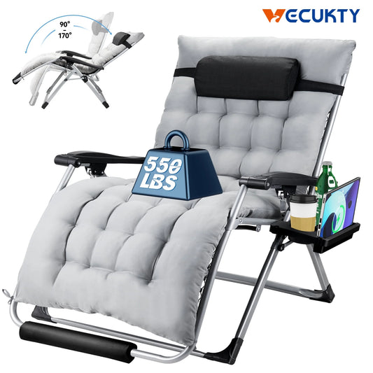 Zero Gravity Chair,VECUKTY Patio Lawn for Indoor and Outdoor Chairs ,550lbs Oversized XL 33IN Ergonomic Lounge Folding Reclining Chair,Gray