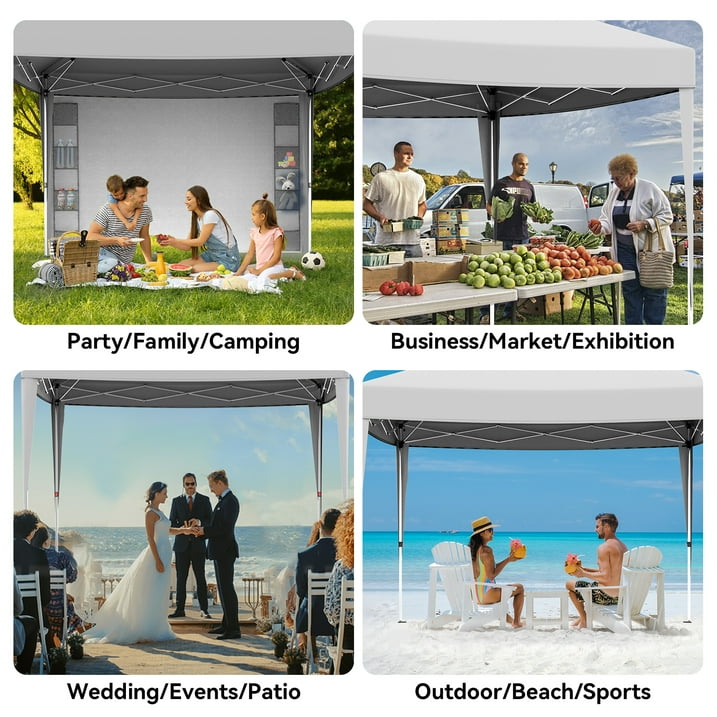 VECUKTY 10 x 10ft Pop up Canopy Tent with Sidewalls, Wheeled Bag, Shelter for Outdoor Shade, White