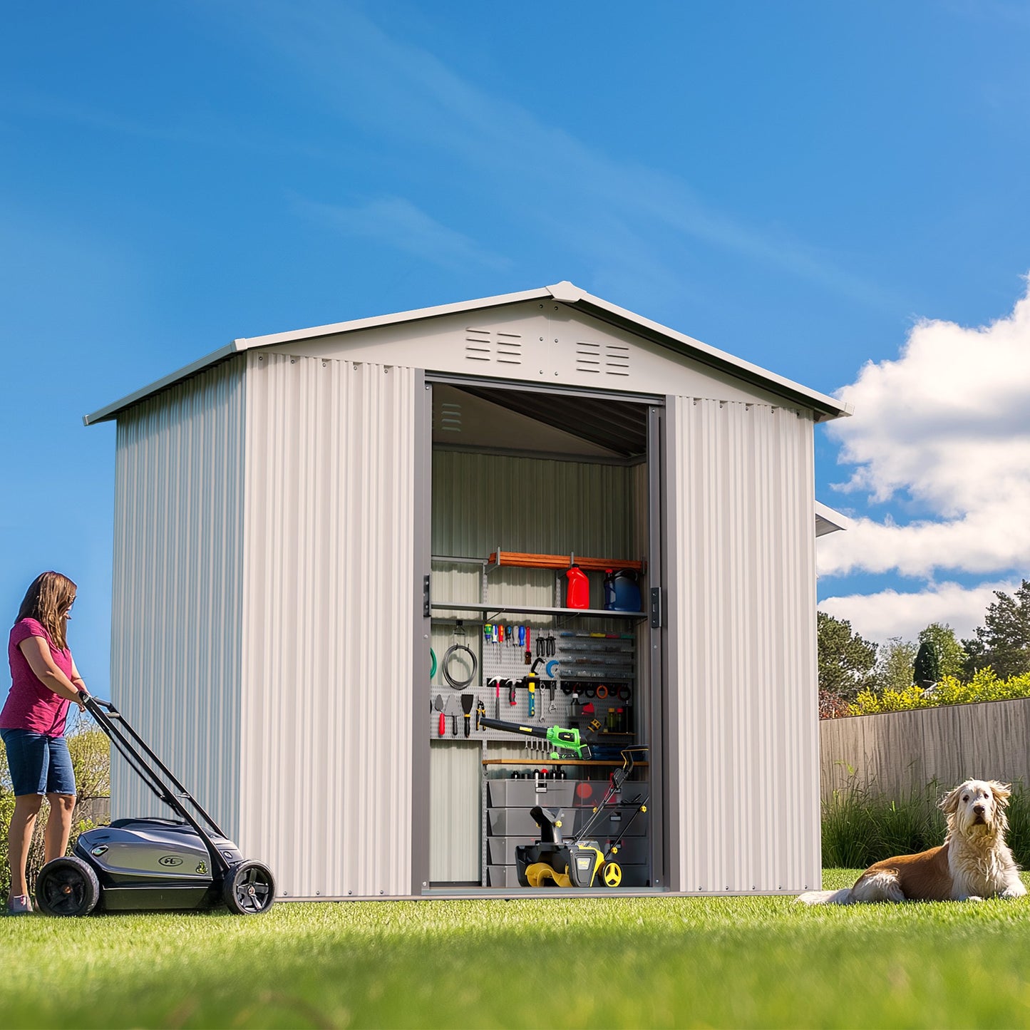 Brefac Outdoor Storage Shed, 6x4 FT, Garbage Can,Outdoor Metal Shed for Tool,Garden,Bike, Brown