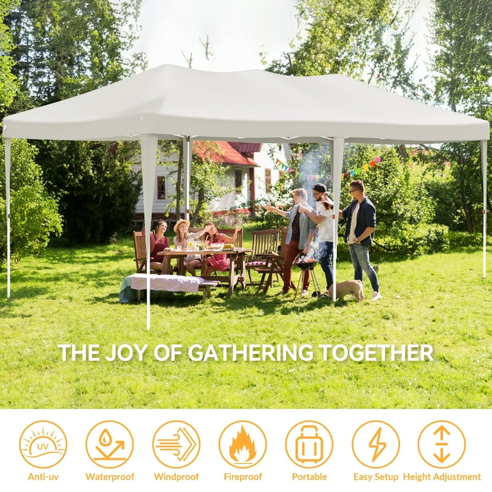 VECUKTY 10 x 20ft Pop up Canopy Tent with 6 Sidewalls, Wheeled Bag, Shelter for Outdoor Shade,White