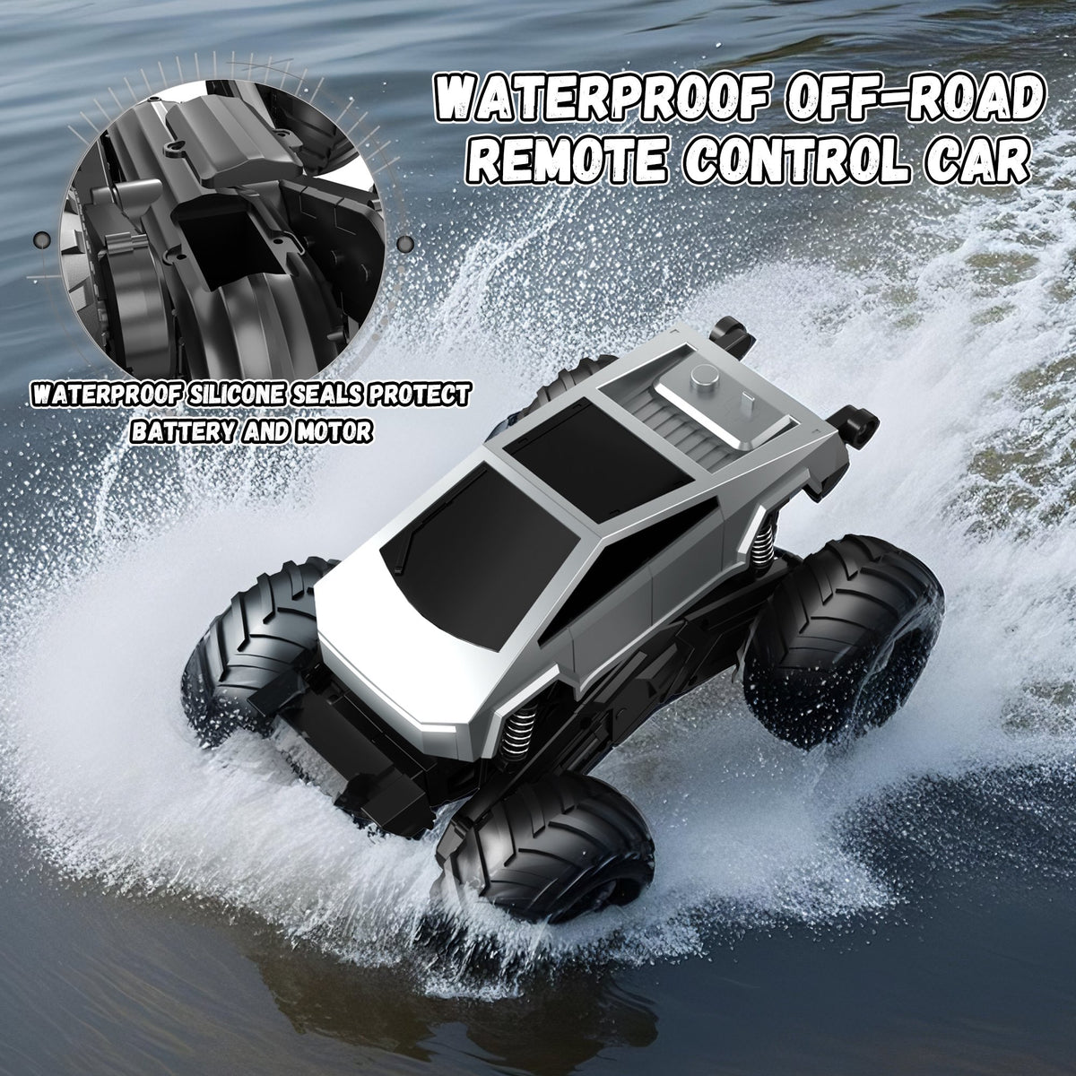 Vecukty RC Monster Truck，4WD Waterproof Amphibious Remote Control Car,2.4GHz All Terrain Off-Road Pickup Truck ,Christmas Birthday Gift Toys for Boys/Girls Kids 4-12