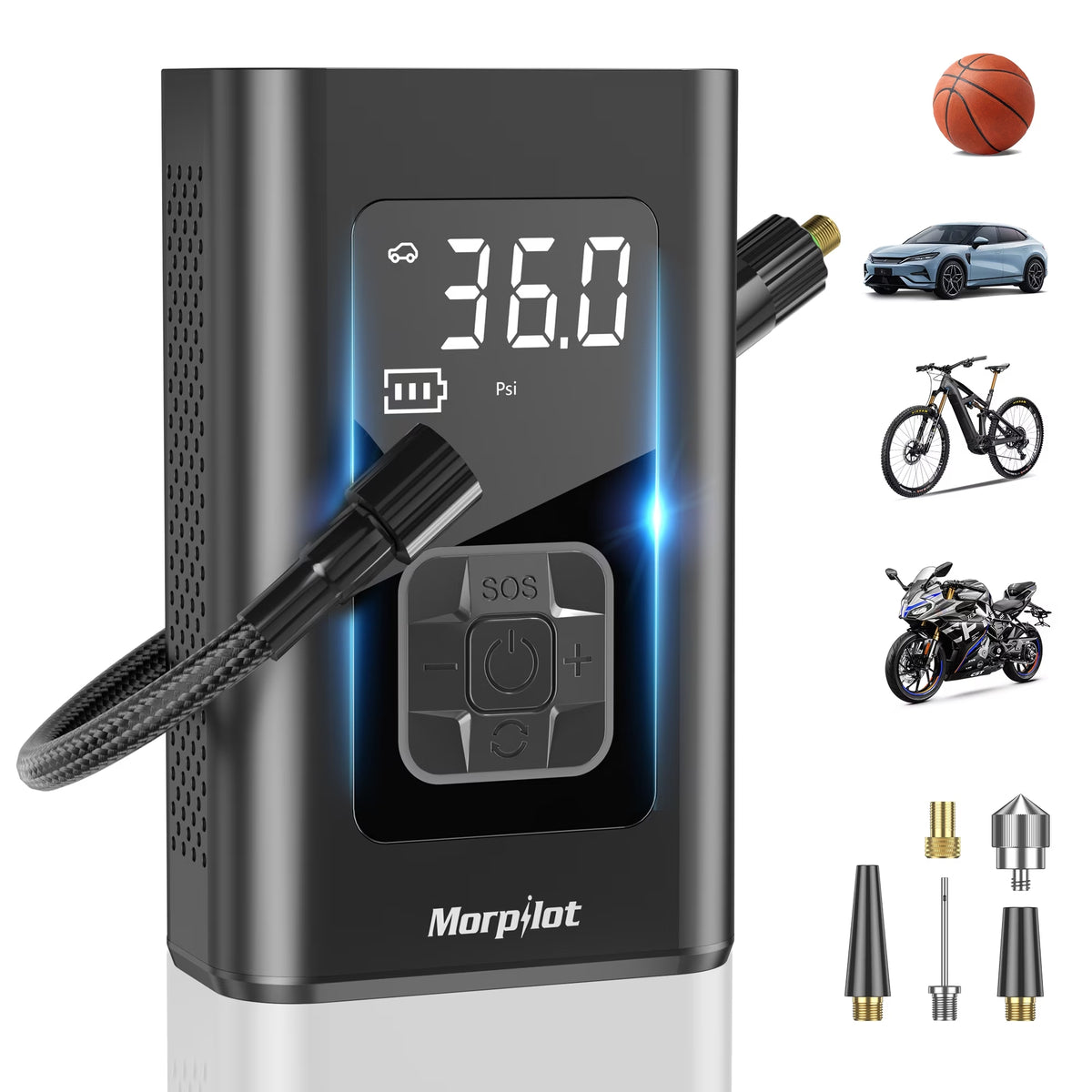 150PSI Cordless Tire Inflator with Digital Pressure Gauge & LED Light - Portable Air Compressor for Car, Bike, Motor, and Ball