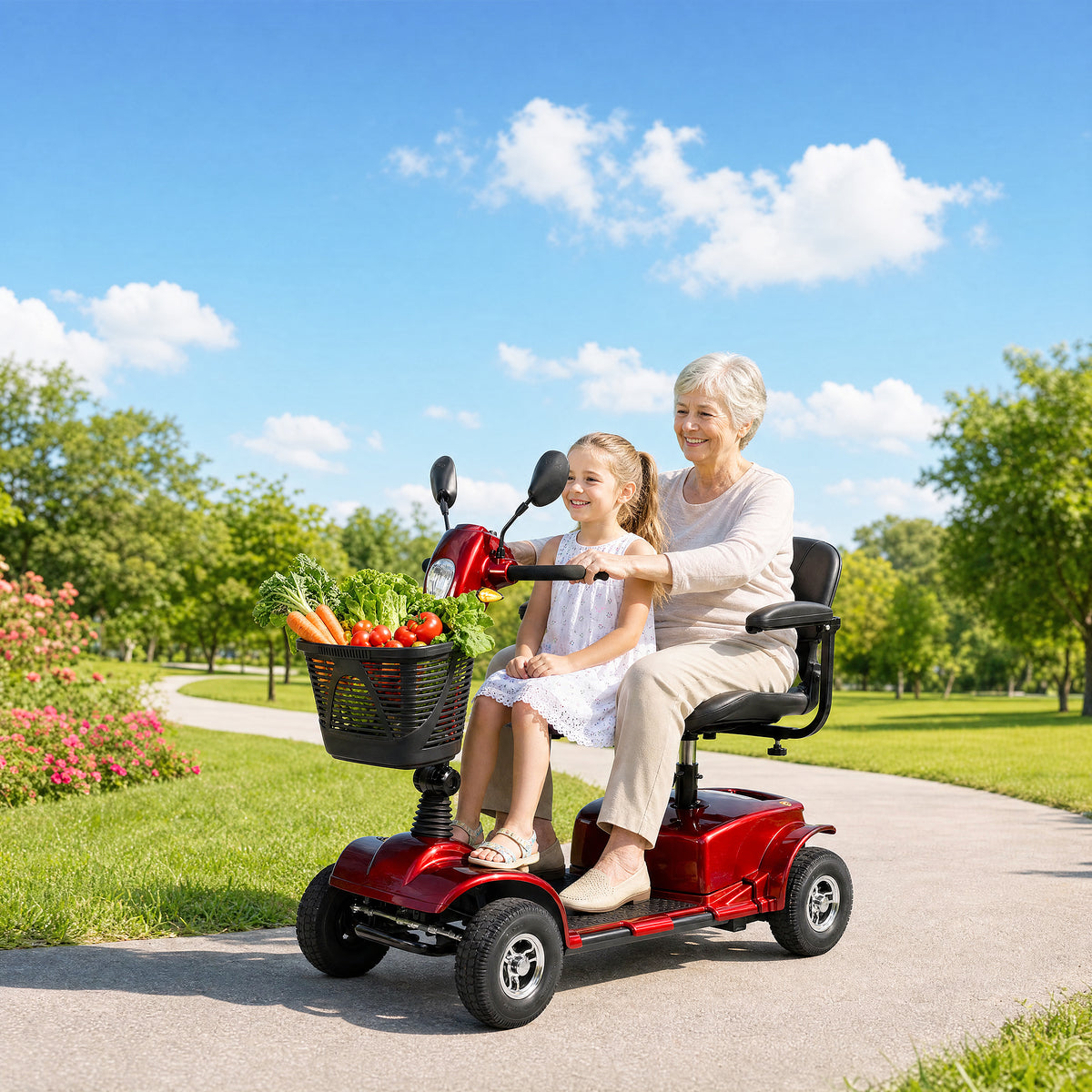 SACVON 4 Wheel Mobility Scooter for Seniors, 30 Miles Long Range Travel Powered Scooter with 330lbs Capacity, 400W Motor, 9" Anti-Explosion Tires, Extended Comfort Swivel Seat, Red