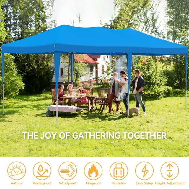 Vecukty 10 x 20 ft Blue Pop up Outdoor Canopies, Removable Sidewalls