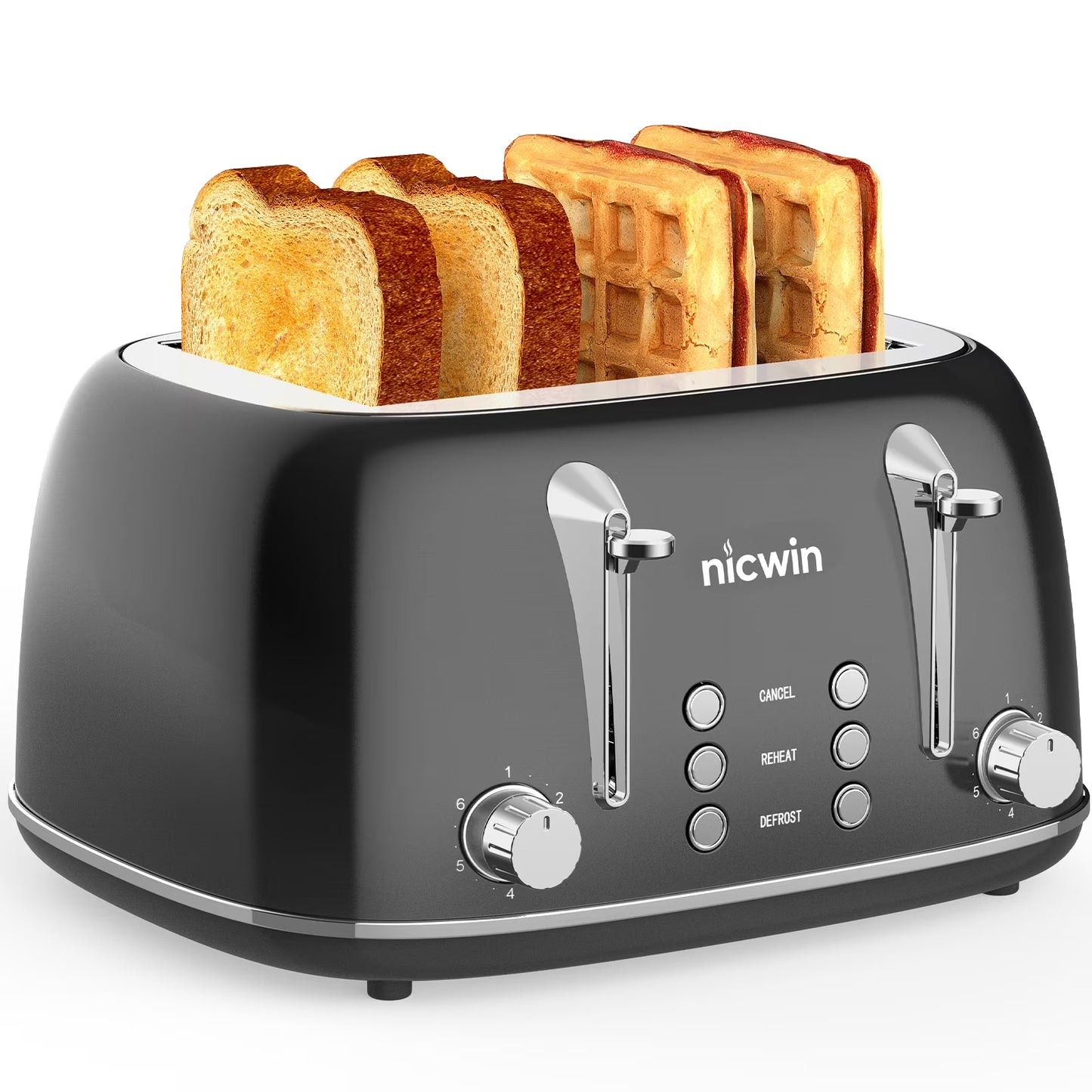 4 Slice Toaster, Extra Wide Slots Bread Toaster, Toast Shade Selector, Defrost & Reheat Functions for Kitchen Apartment Essentials, White