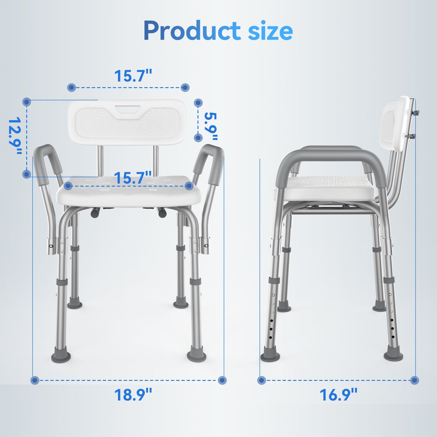 SACVON Shower Chair for Inside Shower with Arms and Back, 350 lbs Heavy Duty Shower Seat for Bathtub, Height Adjustable Safety Bath Seat for Elderly, Adults, Handicap and Disabled