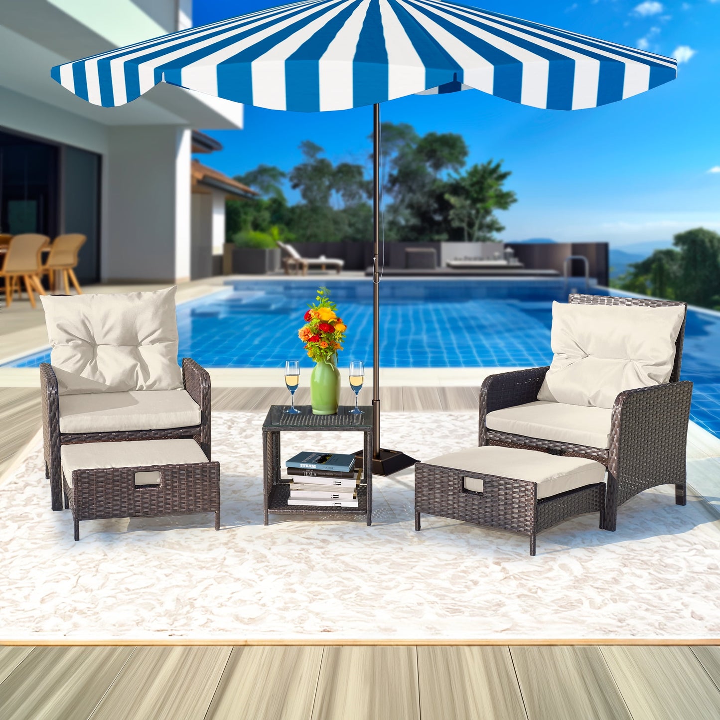 Brefac 5 PCS Patio Furniture Set with 6 Angles Backrest Adjustable for Yard or Pool ,Beige