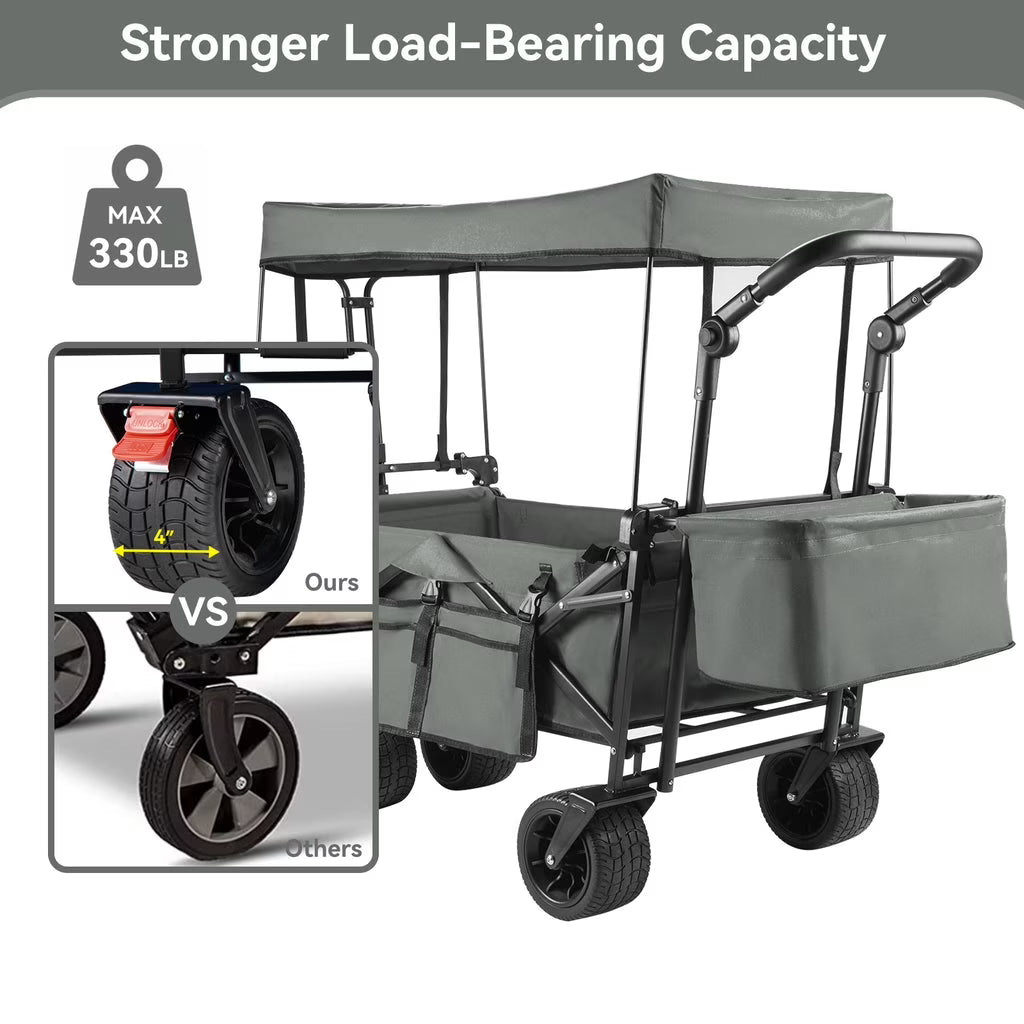 VECUKTY Collapsible Garden Wagon Cart with Removable Canopy Gray