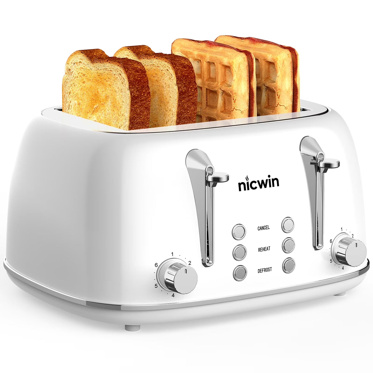 4 Slice Toaster, Extra Wide Slots Bread Toaster, Toast Shade Selector, Defrost & Reheat Functions for Kitchen Apartment Essentials, White